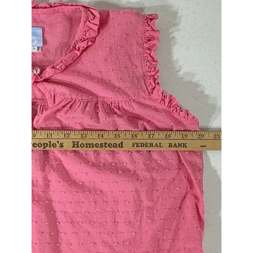 Bella Bliss Womens Top Size Large Pink Swiss Dot Ruffled Neck Sleeve Semi-sheer - Picture 9 of 9